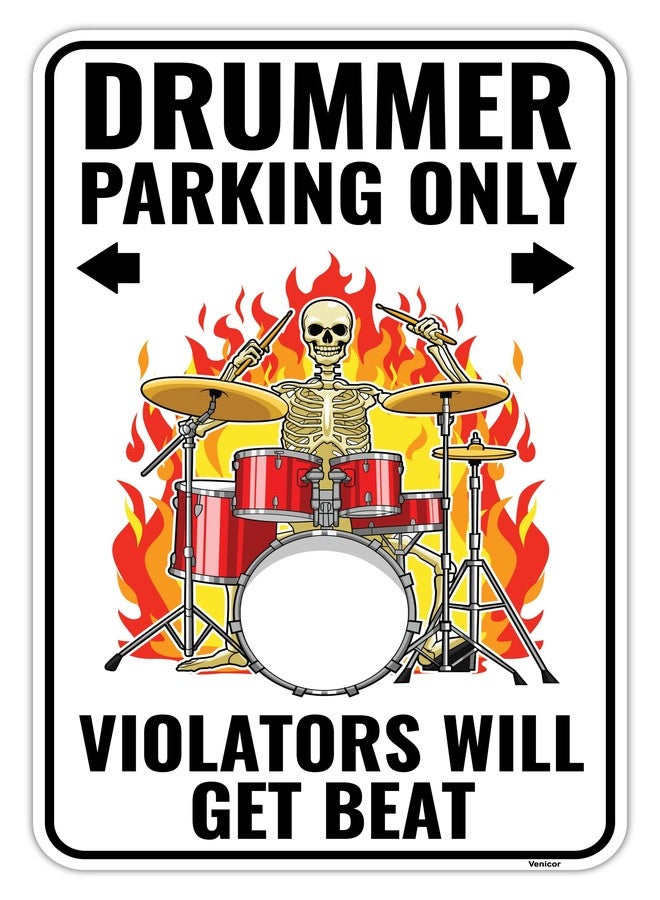 Venicor Drummer Sign - 9 x 14 Inches - Aluminum - Drummer Gifts for Men - Drum Decor Accessories Decorations Stuff - Image 1